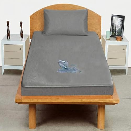 Image of Trance Combo Pack - Waterproof Mattress Protector with 1 Pillow Protector | 100% Waterproof | 78x36 Inches | Breathable and Hypoallergenic Fitted Bed Protector & Pillow Cover (78x36 Single, Grey)