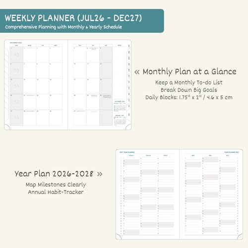 BEZEND Weekly Planner 2026-2027 (6" x 8.5") with Hourly Timeslots (Jul 26-Dec 27) 18 Months Academic Calendar & Monthly Tabs, Ideal for Students, Work & Home, PU Leather Hardcover -Black - Image 4
