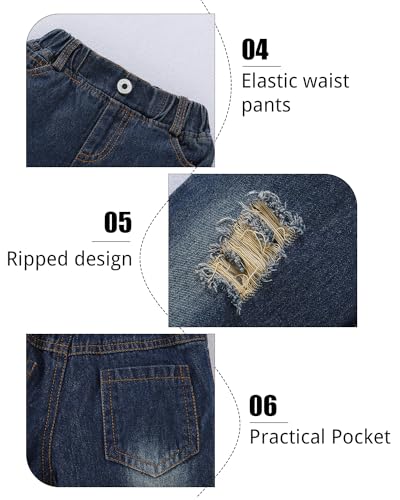 Image of YALLET Toddler Baby Boy Clothes, Long sleeve Letter Hoodies Top+Ripped Denim Pants 2pcs Fall Winter Outfit Sets