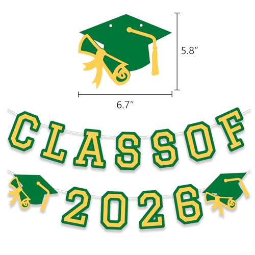 Image of Class of 2026 Graduation Banner University College Grad Garlands Decoration Party Supplies High School Colors Green Yellow