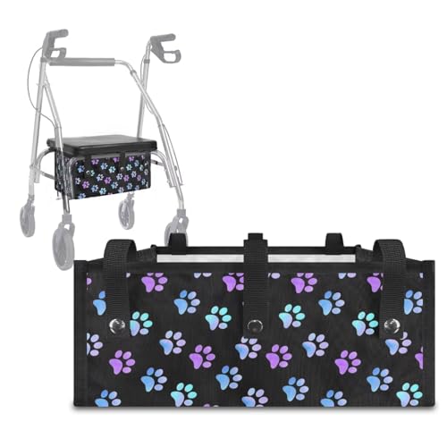 Viuacagoru Dog Paw Walker Bag Under Seat Rollator Basket Tote with Pockets Large Capacity Walker Basket for Folding Rollator Portable Accessories for Seniors