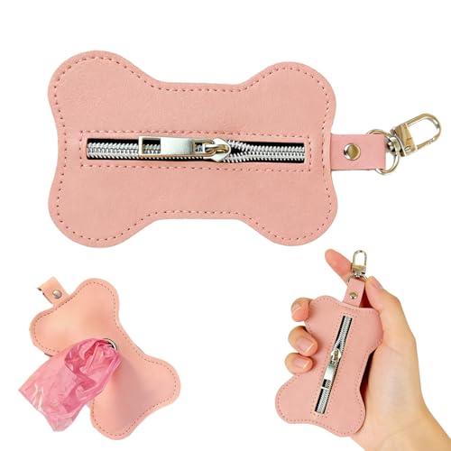 Dispenser Rosa per Sacchetti Igienici per Cani in Pelle con Cerniera e Moschettone – Porta Sacchetti Elegante per Passeggiate – Ideale per Proprietari e Addestratori di Cani (Senza Sacchetti