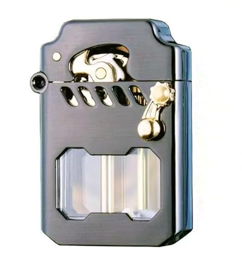 Encendedor de Queroseno mecánico Retro, Resistente al Viento, con diseño de Engranajes y depósito Transparente, portátil de Metal for Uso Diario en Exteriores (no Incluye Queroseno).(Black)