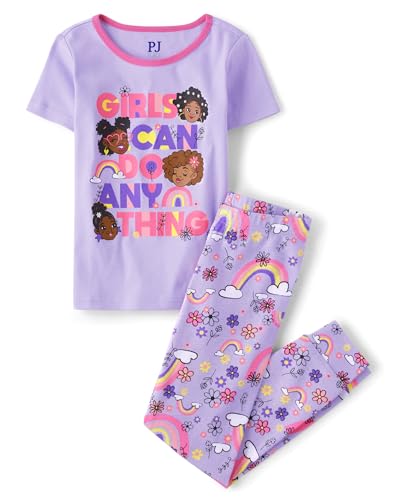 Image of The Children's Place Girls' 100% Cotton Short Sleeve Top and Pants,2 Piece Pajama Set