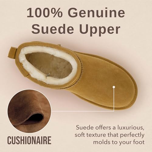 CUSHIONAIRE Women's Hip 2 Genuine Suede Ankle Snow Boots - Pull-On with Cozy Faux Shearling Lining, +Memory Foam4