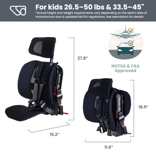 Image of WAYB Pico Travel Car Seat with Premium Carrying Bag- Lightweight, Portable, Foldable - Perfect for Airplanes, Rideshares, and Road Trips - Forward Facing for Kids 26.5-50 lbs and 33.5-45 inch