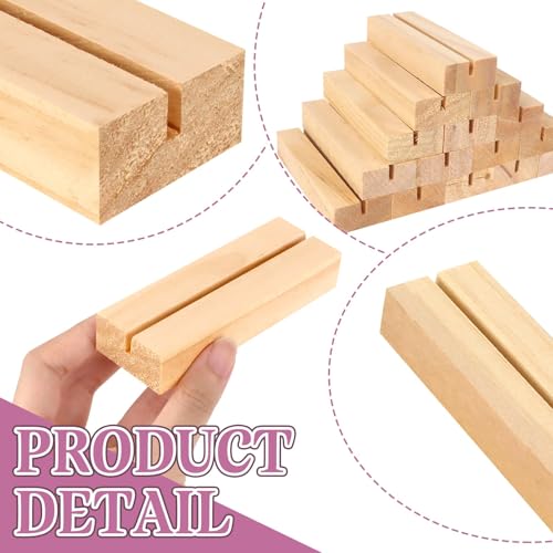 Image of 30Pcs 3.9x1.4 Inches Wood Table Number Stands, Wooden Place Card Holders, Acrylic Sign Holders for Wedding, Ceremony, Birthday, Party, Home Decoration, Events (3mm Slots)