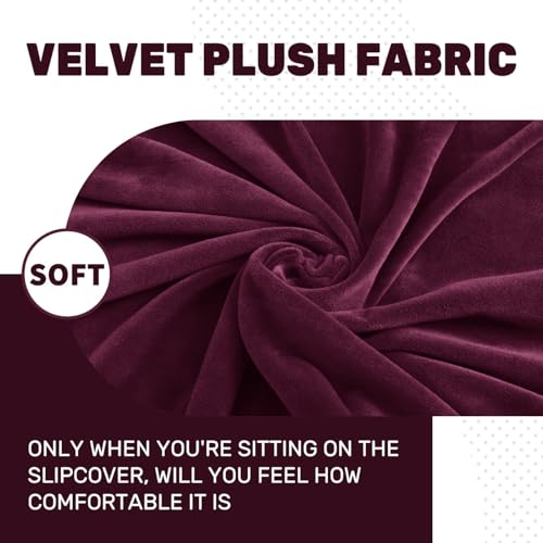 Image of ZNSAYOTX Stretch Velvet Recliner Cover 4-Pieces, Thick Soft Recliner Chair Slipcover with Pocket, Non-Slip Elastic Bottom for Kids Pets, Luxury Plush Reclining Protector Comfy Washable (Wine Red)