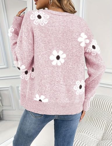 Image of IDEALSANXUN Womens Daisy Sweater Cardigan Fall Winter Button Down Flower Floral Sweaters