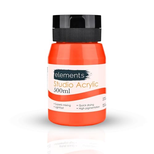 Elements 500ml Acrylic Paint 500 ml Tub - Quick Drying Acrylic Paints with High Pigment and Vibrant Colour Pigment | Neon Orange