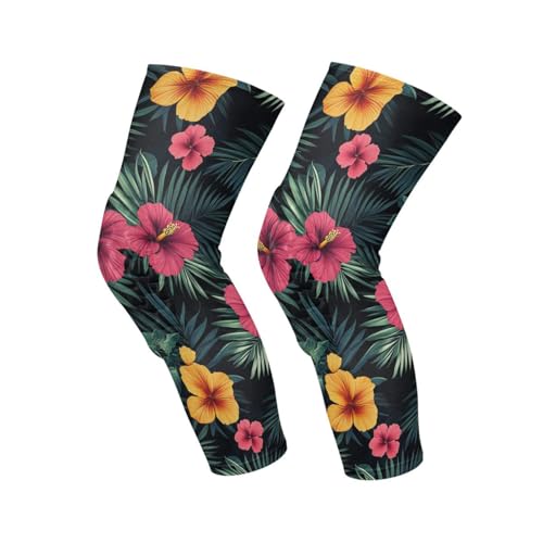 JUNZAN Tropical Pineapples Hibiscus Basketball Knee Pads for Youth Kids Wrestling Knee Pads with Sleeves Sport Kneepads for Volleyball Football