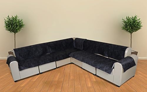 Image of l Shape Sofa Cover 7 Seater | Velvet Quilted Anti-Slip Sofa Cover Protector Covers | Sofa Cover for Living Room | Sofa Slipcovers | 3+2 (L-Shape) Quilted Luxe (Burgundy Elegance)