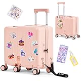 smilesun Kids Ride-On Luggage, 20" Hardshell Carry-On Suitcase with 6 Spinner Wheels, Foldable Pedal, Hidden Cup Holder & Combination Lock for Toddlers & Children (Light Pink, 20-inch)