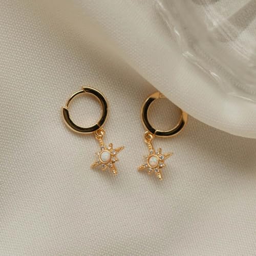 CAITLYNMINIMALIST 18K Gold Plated Sterling Silver Dainty Opal Pearl CZ Diamond Dangle Drop Mini Hoop Huggie Earrings2