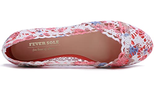 Image of FEVERSOLE Women's Comfort Breathable Knit Crochet Shoes Lace Ballet Flats