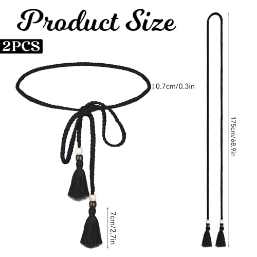 Women's Braided Knotted Waist Belt, Trendy Boho Rope Chain Tie Waistband Decorative Tassel Dress Belt for Women Girls3