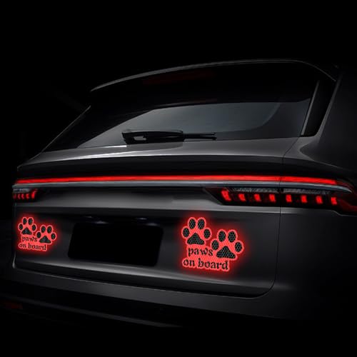 Image of 2pcs Reflective Paw Print Decal Dog Paws on Board Car Window Sticker Safety Warning Sign Stickers Funny Reflective Vinyl Stickers for Car Motorcycles Laptop (Red)