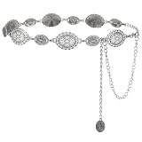RIXERKOC Cinturón de Cadena Metálica para Mujer, Cinturón Boho Concho Occidental, Ajustable Cadena de Cintura Cowgirl para Vaqueros, Vestidos, Atuendos para Conciertos Country (Plata)
