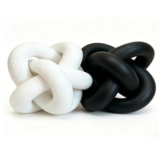 Hand Carved Wood Knot Decor, 3 Link Wood Chain, Black and White, Boho Rustic Style, Coffee Table and Shelf Decor, Set of 2