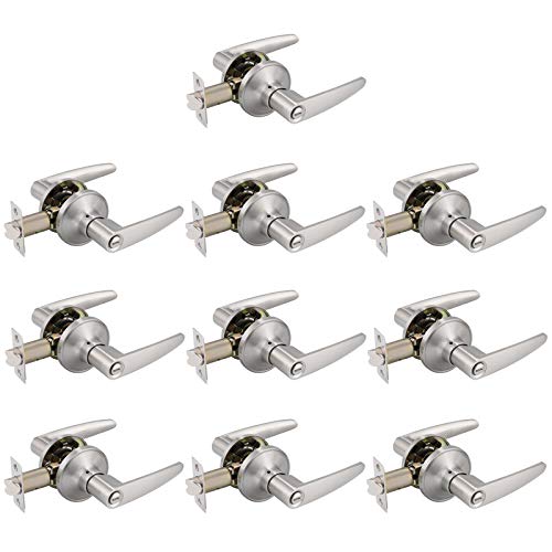 Brushed Nickel Door Handles Privacy Door Knob, Bed And Bath Door Lever Interior Door Locksets, Inside Locking Door Handleset, 10 Pack #TOP14