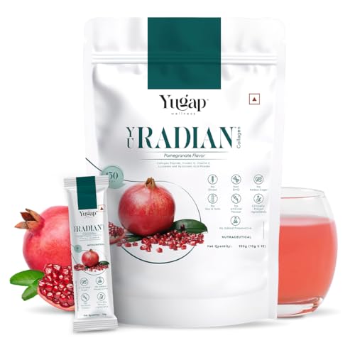 Image of YuRadian 6-In-1 Marine Collagen Powder With Hyaluronic Acid, Vitamin C & E , Lycopene And Peptide | Skin Radiance Collagen Supplement for Women & Men | Youthful Skin Glow, Elasticity & Hydration | No Added Sugar | 15 Servings (150g)