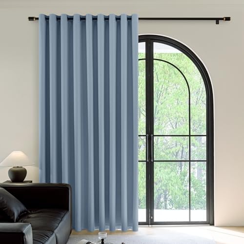 Image of FMFUNCTEX 100% Blue Blackout Patio Sliding Glass Door Curtains 84 inch Length, Grommet Extra Wide Living Room Divider Curtains, Thermal Insulated Curtain Drapes for French Door /Bedroom 1 Panel