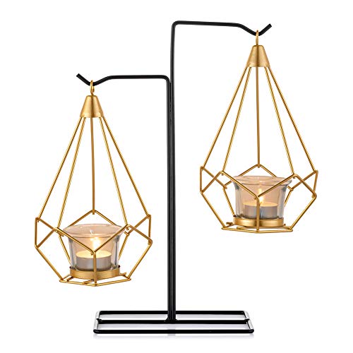 Sziqiqi Geometric Tea Light Candle Holders With Votive Tea Light Glass And Display Stand, For Candle Flower Greenery Air Plant Tabletop Decor Holiday Centerpiece, Double-Hook #TOP22