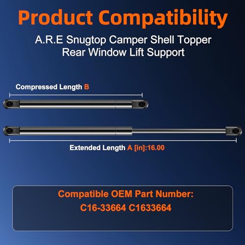 Qty (2) Snugtop C16-33664 C1633664 16in Gas Strut, Leer Topper Replacement Strut for AR.E Camper Shell Window Truck Pickup Topper Door Cap Canopy Lift Support by Euplokeer