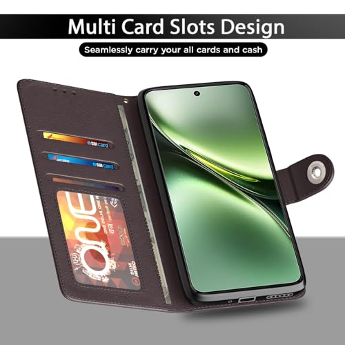 Image of Pikkme Flip Cover Leather Finish | Inside TPU with Card Pockets | Wallet Stand and Shock Proof | Complete Protection Button Flip Case for Vivo X200 5G(Coffee)