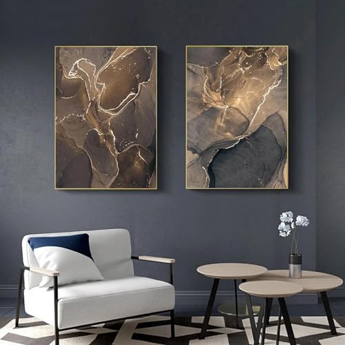 Affiches abstraites en marbre gris or triptyque 50x70cm sans cadre