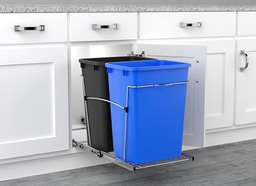 Image of Rev-A-Shelf Double Pullout Garbage Trash Cans for Kitchen Cabinets, 35 Qt