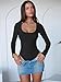 ANRABESS Women Scoop Neck Bodysuits Long Sleeve Tops 2025 Fall Slim Fit Ribbed Knit Sexy Soft Basic Shirts Fashion Outfits Black Medium