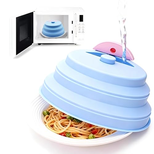 Image of Collapsible Microwave Cover with Water Steamer – Silicone Splatter Cover & Steam Lid, 10 Inch BPA Free, Dishwasher Safe, Easy Storage for Reheating & Steaming Food