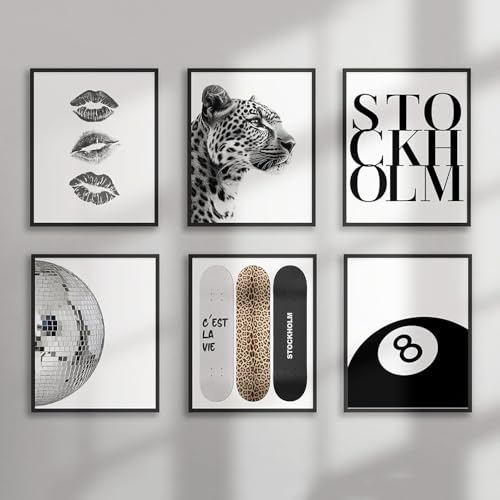 Canvas Print, Disco Ball Poster, Trendy Cheetah Luck, 8 Ball Picture, Funky Leopard Pattern, Wall Decor for Living Room, Bedroom, Aesthetic Painting, 8x10 inches(20.3x25.4cm), Unframed, 6 Pieces