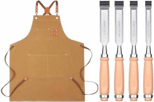 GREBSTK 9.5in Wood Chisel Set and Work Apron