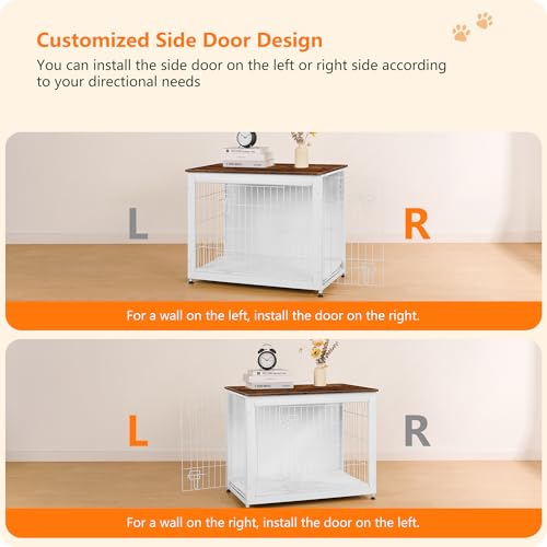 DWANTON Dog Crate Furniture with Cushion, Wooden Kennel Table with Double Doors, Indoor Dog House, Medium Size, 32.5" L, White+Rustic Brown by Dwanton - Image 4