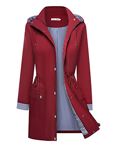 BBX Lephsnt Rain Jacket Women Waterproof Long Rain Coat with Hood Lightweight Outdoor Raincoat for Bad Weather Wine Red S BBX Lephsnt Rain Jacket Women Waterproof Long Rain Coat with Hood Lightweight Outdoor Raincoat for Bad Weather Wine Red S