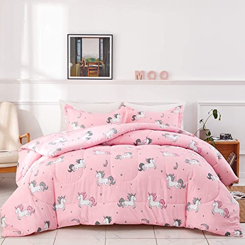 Uozzi Bedding Bed In A Bag 7 Pieces Queen Size Unicorn Pink With Rainbow Star - Soft Microfiber, Reversible Bed Comforter Set (1 Comforter, 2 Pillow Shams, 1 Flat Sheet, 1 Fitted Sheet, 2 Pillowcases) #TOP2