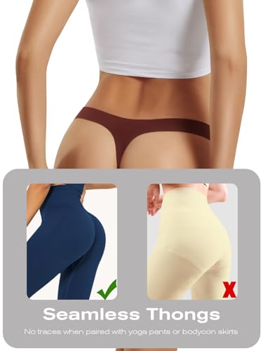 Seamless Thongs for Women, No Show Sexy Womens Underwear Stretch Breathable Comfortable Ladies Panties 6 Pack4