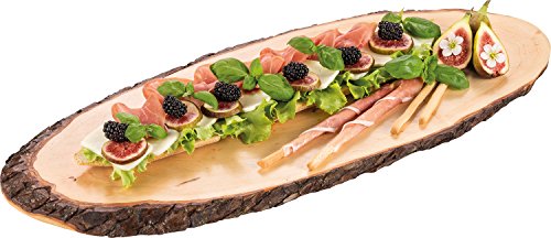 Batania Rindenholzbrett oval ca. 68-75 x 28-36cm, rustikales Servierbrett, Aufschnittbrett, einzigartige Maserung, naturbelassenes Holzbrett für Käse, Wurst & Brot, dekorativ, langlebig