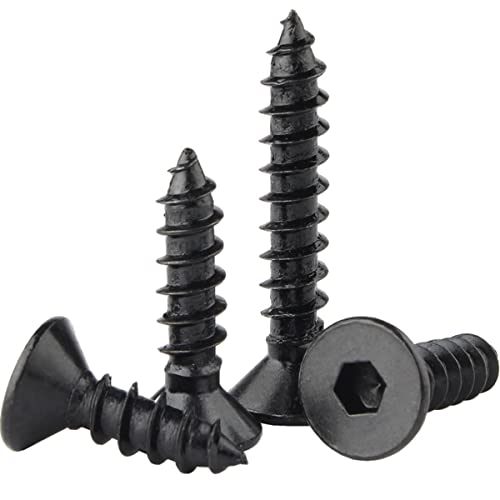 Vis auto-taraudeuses hexagonales M5 x 25 mm noires MACHSWON acier au carbone tête fraisée