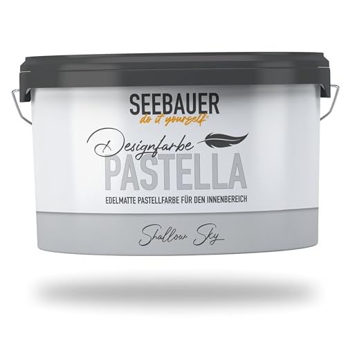 SEEBAUER diy Pastellfarbe PASTELLA Grau 2,5L (Shallow Sky) Edelmatte Wandfarbe Hellgrau - Innenfarbe sehr hohe Deckkraft - Matt, Abwaschbar und Tropffrei