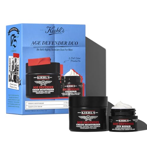 Kiehls Age Defender Mens Skincare Routine Gift Set $89 Value Anti-Aging Kit Including Face Lotion And Eye Cream Reduces The Appearance Of Dark Circles And Wrinkles Rejuvinates and Firms Skin