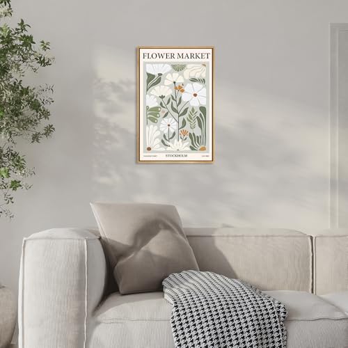 Eliko Framed Canvas Wall Art Abstract Floral Botanical Print Wildflower Flower Market Paintings Boho Modern Minimalist Pictures Decor Bedroom Bathroom Living Room 12"x 16" Natural Framed - image 4