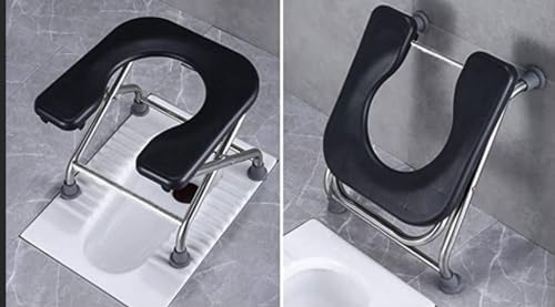 Image of Foldable Stainless Steel Shower Commode Chair with Sturdy & Robust Constructed Stainless Steel Frame Comfortable For Elderly Pregnant Women (Black)