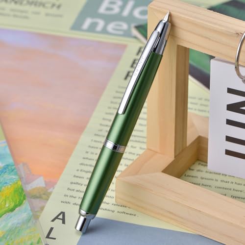 Image of Jinhao 10 Press Fountain Pen with Box, Sea Pine Green Retractable Extra Fine Nib with Ink Converter Set (Silver Clip)