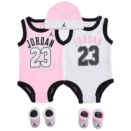 Image of Nike Baby's Bodysuit, Hat and Booties 3 Piece Set (0-6 Months, White/Pink 5 Set)