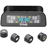 XIAHEEO Tire Pressure Monitoring System TPMS, Solar TPMS Tire Pressure Monitor System Installed on Windowshield with 4 External Sensors 6 Alarm Modes Real-time Display Pressure Temperature & Time