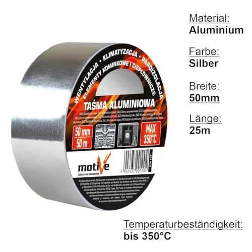 AGROHIT x 350 °C Aluband, Aluminiumband, selbstklebende Kleberolle, 50 mm/25 m oder 50 mm/50 m 50 mm/25 m.