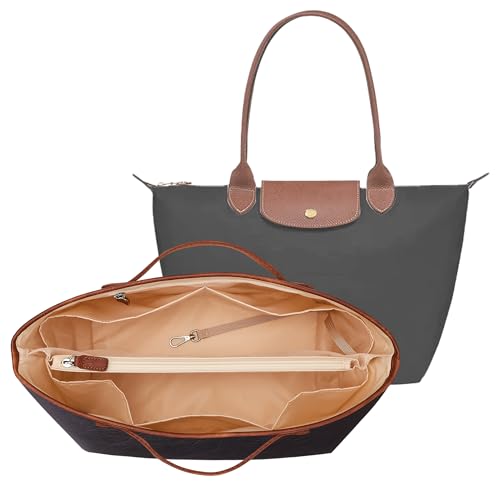 KALIDI Organizador de Bolso para Longchamp Le Pliage L Xtra, Funda Ultraligera Impermeable con Divisores Internos, Bolso de Mano para Mujer, Negro Grande